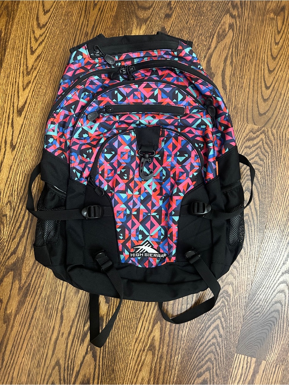 High Sierra Backpack Pink Blue Geometric Print | Large Capacity | Back to School